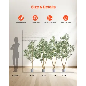 VEVOR 240cm Artificial Olive Tree with Black Pot, Tall Fake Tree with Natural Wood Trunk & Realistic Green Leaves and Fruits, In