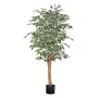 150cm Artificial Ficus Tree with Black Pot, Tall Faux Ficus Plant with Natural Wood Trunk and Realistic Green Leaves, Indoor Fak