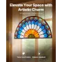 VEVOR Stained Glass Window Panel, 913 x 465 mm, Tiffany Style Hængende agterspejls vinduespanel med kæde, Stor halvrund bejdse