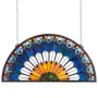 VEVOR Stained Glass Window Panel, 913 x 465 mm, Tiffany Style Hanging Transom Window Panel with Chain, Large Half-Round Stain Gl
