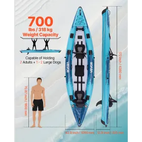 VEVOR oppustelig kajak, 2-personers oppustelig fritidskajak 318 kg Kapacitet, lækage- og punkteringssikker med polstret sæde,