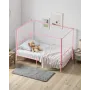 Twin Size Canopy Bed Frame, Metal Canopy Bed with Minimalist Headboard & Four Posters Design, Heavy Duty Steel Slats Support, Un
