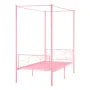 Twin Size Canopy Bed Frame, Metal Canopy Bed with Minimalist Headboard & Four Posters Design, Heavy Duty Steel Slats Support, Un