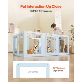 Dog Whelping Box, 1.9x1.2x0.7 m, Transparent Plastic Dog Whelping Pen for Large Sized Dogs, Waterproof Puppy Playpen with Window