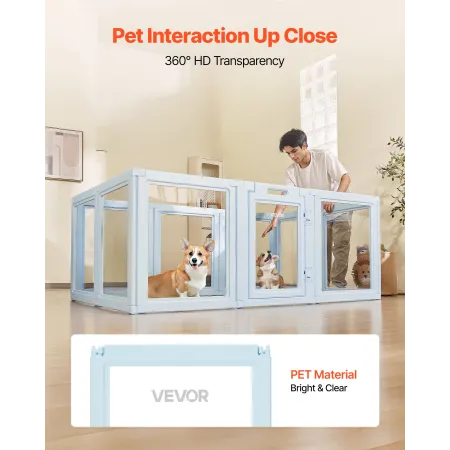 Dog Whelping Box, 1.9x1.2x0.7 m, Transparent Plastic Dog Whelping Pen for Large Sized Dogs, Waterproof Puppy Playpen with Window