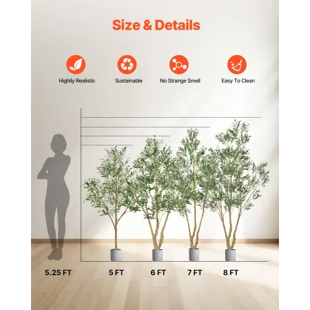 VEVOR 210cm Artificial Olive Tree with Black Pot, Tall Fake Tree with Natural Wood Trunk & Realistic Green Leaves and Fruits, In