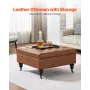 VEVOR 80 cm Square Leather Ottoman with Storage, Upholstered Tufted Button Coffee Table Ottoman with Castered Rolling Wheels, PU