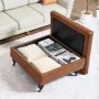 80 cm Square Leather Ottoman with Storage, Upholstered Tufted Button Coffee Table Ottoman with Castered Rolling Wheels, PU Leath