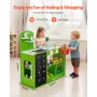 Kids Grocery Store Playset, Wooden Play Market Stand with Shopping Bag, Kids Supermarket Pretend Play Store with Conveyor Belt, 