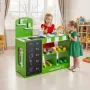 Kids Grocery Store Playset, Wooden Play Market Stand with Shopping Bag, Kids Supermarket Pretend Play Store with Conveyor Belt, 