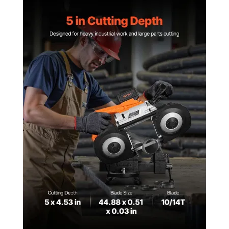 VEVOR 20V bærbart båndsavsæt, 127 mm x 115 mm skæredybde, AC 220V, 360W båndsav med børsteløs motor, 4,0 Ah batteri, ledning