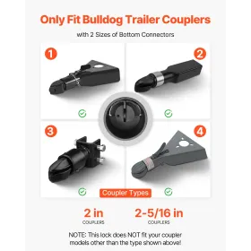 VEVOR Trailer Lock, Fits 50.6 & 58.6 mm Bulldog Trailer Couplers, Heavy Duty Hitch Lock with 3 Keys Secures Security Chains, Cor