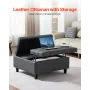 VEVOR 80 cm Square Leather Ottoman with Storage, Upholstered Tufted Button Coffee Table Ottoman with Lift-Top & Flip Design, PU 