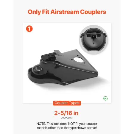 VEVOR trailerlås, passer til 58,6 mm Airstream-koblinger, kraftig træklås med 3 nøgler sikrer sikkerhedskæder, rustbestandig,