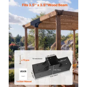 Pergola Kit 4-Pack, T-Shaped 4x4 (Actual 92 x 92 mm), 3-Way Pergola Brackets DIY Woodworking Gazebo Bracket Kit with Screws for 