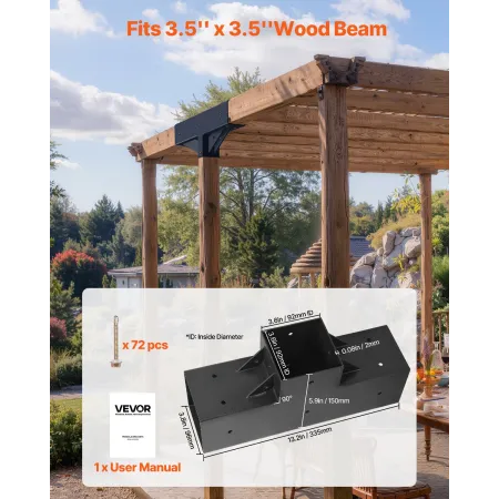 Pergola Kit 4-Pack, T-Shaped 4x4 (Actual 92 x 92 mm), 3-Way Pergola Brackets DIY Woodworking Gazebo Bracket Kit with Screws for 