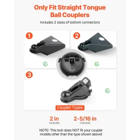 VEVOR Trailer Lock, Fits 50.6 & 58.6 mm Straight Tongue Ball Couplers, Heavy Duty Hitch Lock with 3 Keys Secures Security Chains