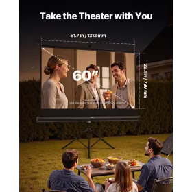 Projector Screen with Stand, 60 Inch 160° Wide Angle Indoor Outdoor Projection Screen, 16:9 4K HD Wrinkleless Portable Tripod Sc