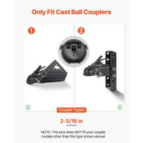 VEVOR trailerlås, passer til 58,6 mm støbte kuglekoblinger, kraftig træklås med 3 nøgler sikrer sikkerhedskæder,