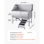 Stainless Steel Dog Washing Station, 157.48 cm Pet Grooming Tub w/ Ramp, PE Water Filter Board, Faucet & Showerhead & Soap Holde