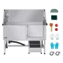 Stainless Steel Dog Washing Station, 157.48 cm Pet Grooming Tub w/ Ramp, PE Water Filter Board, Faucet & Showerhead & Soap Holde