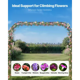 VEVOR Garden Arbor, 2.4 (H) x 3.2 (W) x 0.4 (D) m Metal Archway, Sturdy Outdoor Trellis Arch with Stakes, Easy to Assemble, Perg