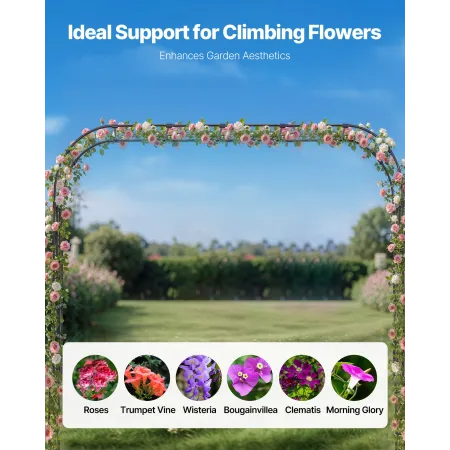 VEVOR Garden Arbor, 2.4 (H) x 3.2 (W) x 0.4 (D) m Metal Archway, Sturdy Outdoor Trellis Arch with Stakes, Easy to Assemble, Perg