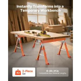 VEVOR savheste, 2 pakke foldearbejdsheste, 816,5 kg belastningskapacitet Savhest med kraftige ben, justerbar højdesavhest