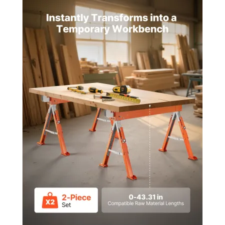 VEVOR savheste, 2 pakke foldearbejdsheste, 816,5 kg belastningskapacitet Savhest med kraftige ben, justerbar højdesavhest