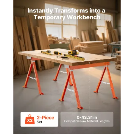 VEVOR savheste, 2 pakke foldearbejdsheste, 600,1 kg belastningskapacitet Savhest med kraftige ben, bærbar savhest i helmetal