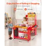 Kids Grocery Store Playset, Wooden Play Store with Shopping Bag, Kids Supermarket Pretend Play Toy Set with Conveyor Belt, Scann