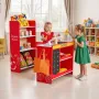 VEVOR Kids Grocery Store Playset, Wooden Play Store with Shopping Bag, Kids Supermarket Pretend Play Toy Set with Conveyor Belt,