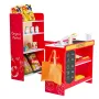Kids Grocery Store Playset, Wooden Play Store with Shopping Bag, Kids Supermarket Pretend Play Toy Set with Conveyor Belt, Scann