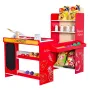 Kids Grocery Store Playset, Wooden Play Store with Shopping Bag, Kids Supermarket Pretend Play Toy Set with Conveyor Belt, Scann