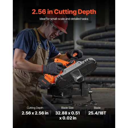 VEVOR 20V Portable Band Saw Kit, 65 x 65 mm Cutting Depth, AC 220V, 360W Bandsaw with Brushless Motor, 4.0 Ah Battery, Cordless 