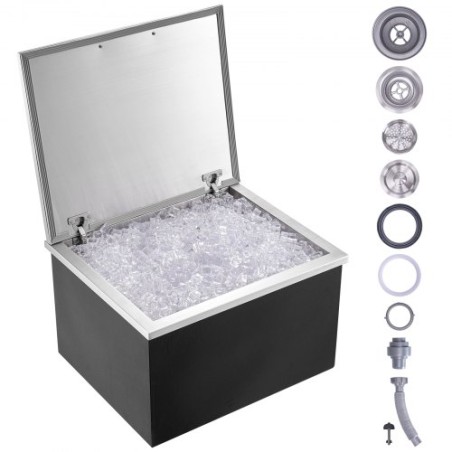 28"x16"x17" Drop in Ice Chest Ice Cooler Ice Bin Stainless Steel w/Cover