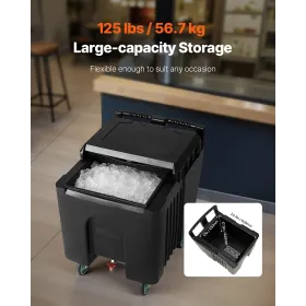 VEVOR Commercial Ice Bin, 125 lbs Portable Ice Caddy, 31.5 x 22.8 x 29 inch Insulated Ice Carrier with 4 Wheels and Sliding Lid,