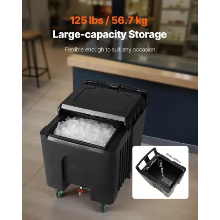 VEVOR Commercial Ice Bin, 125 lbs Portable Ice Caddy, 31.5 x 22.8 x 29 inch Insulated Ice Carrier with 4 Wheels and Sliding Lid,