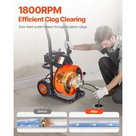 Drain Cleaner Machine Electric Drain Auger 100 FT x 3/8 In Auto Feed