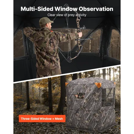 VEVOR Hunting Blind, 2-3 Person Thermal Ground Blinds with Tri-Leg Chair and Carrying Bag, Portable Camouflage Tent, Durable Con