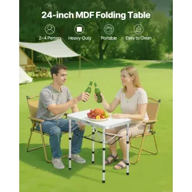 VEVOR folde campingbord, justerbar højde transportable sideborde, aluminium MDF strandbord med mesh lag, bærehåndtag,