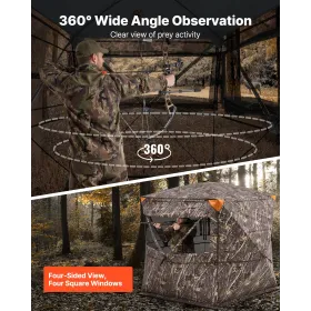 Hunting Blind, 4-5 Person See Through Ground Blinds with Carrying Bag, 360 Degree Portable Camouflage Tent, Durable Concealed Sh