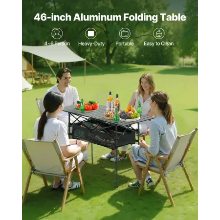 VEVOR sammenklappeligt campingbord, bærbare roll-up sideborde, letvægts strandbord i aluminium med justerbar højde, stort