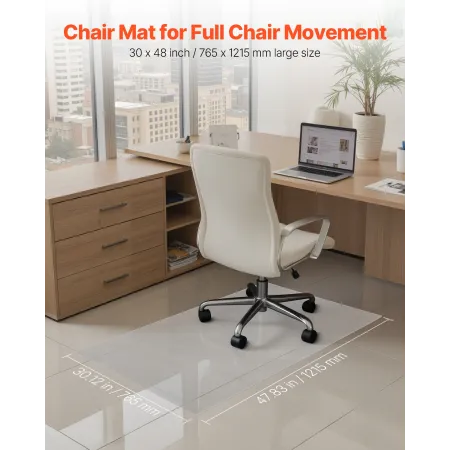 Chair Mat, 765 x 1215 mm Transparent Office Chair Mat for Hard Floors, Floor Protector for Rolling Chairs, Non-Slip & Easy to Cl