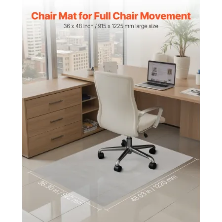 VEVOR Chair Mat, 915 x 1225 mm Transparent Office Chair Mat for Hard Floors, Floor Protector for Rolling Chairs, Non-Slip & Easy