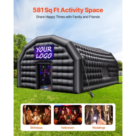 VEVOR Inflatable Nightclub, 9 x 6 x 4 m Inflatable Party Tent with 1100W Blower & Sandbag, Ventilated Blow up Night Club with 2 