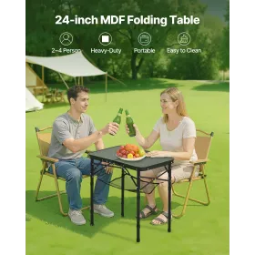 Folding Camping Table, Adjustable Height Portable Side Tables, Aluminum MDF Beach Table with Mesh Layer, Carrying Handle, Lightw