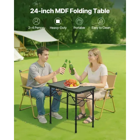 Folding Camping Table, Adjustable Height Portable Side Tables, Aluminum MDF Beach Table with Mesh Layer, Carrying Handle, Lightw