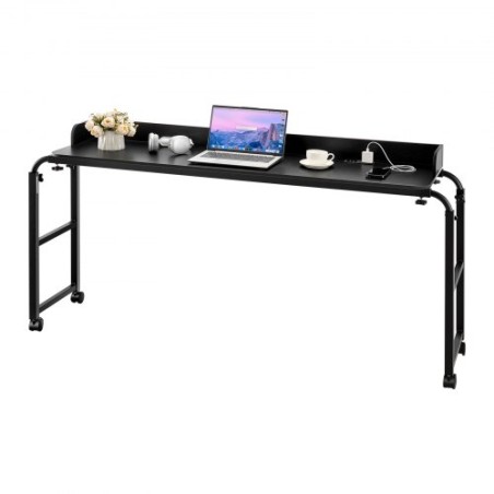 Overbed Table Mobile Bed Side Desk 4 Wheels (2 with Brakes) & Power Socket