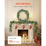 Christmas Garland, 2750mm Artificial Christmas Garland with Light String, Faux Greenery Decoration with Berry Clusters, Pine Nee